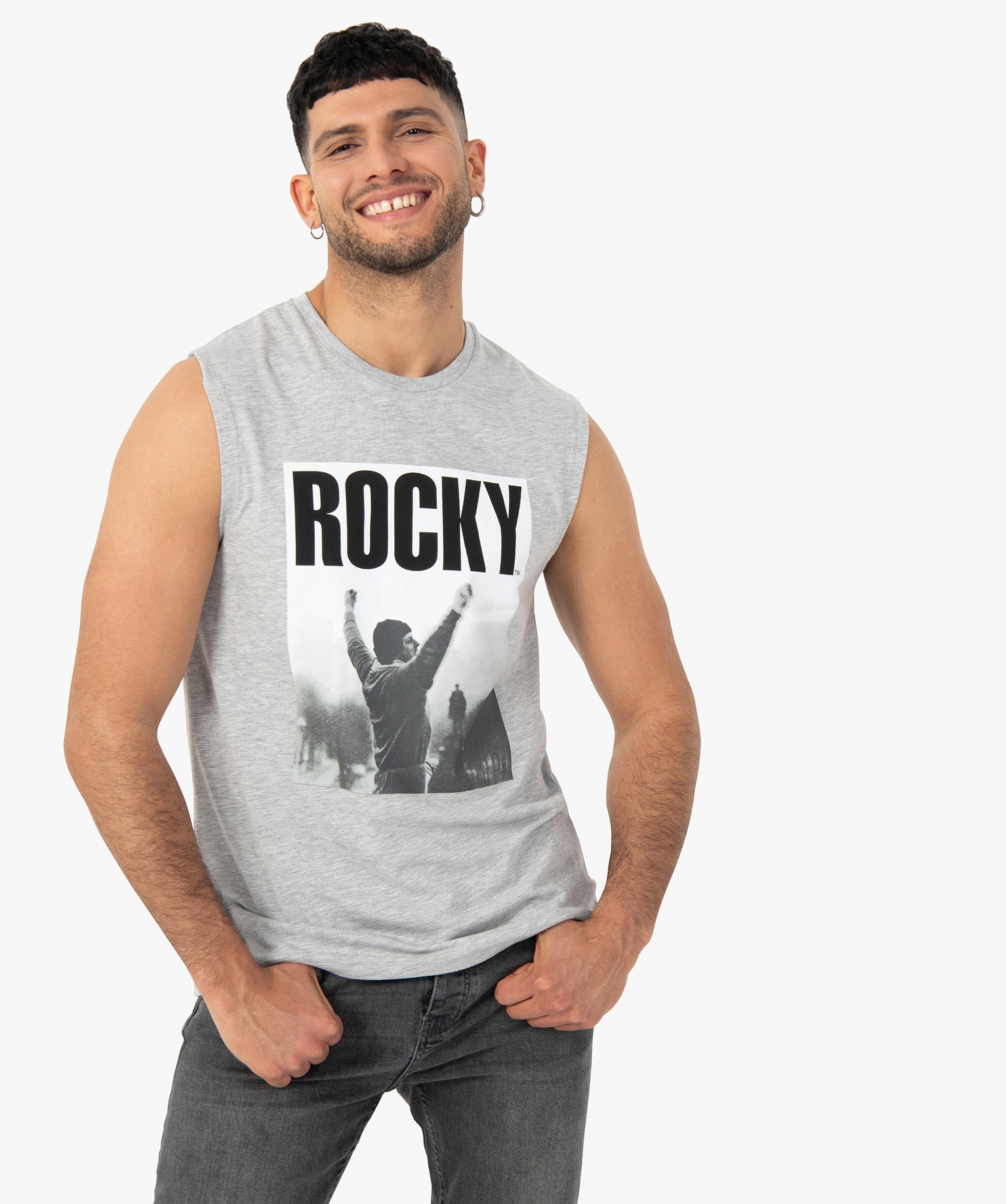 Débardeur homme avec photo sur le buste – Rocky gris clair | GEMO