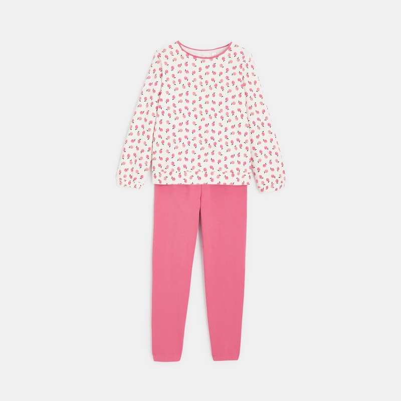 Pyjama 2 pièces en molleton léger rose fille