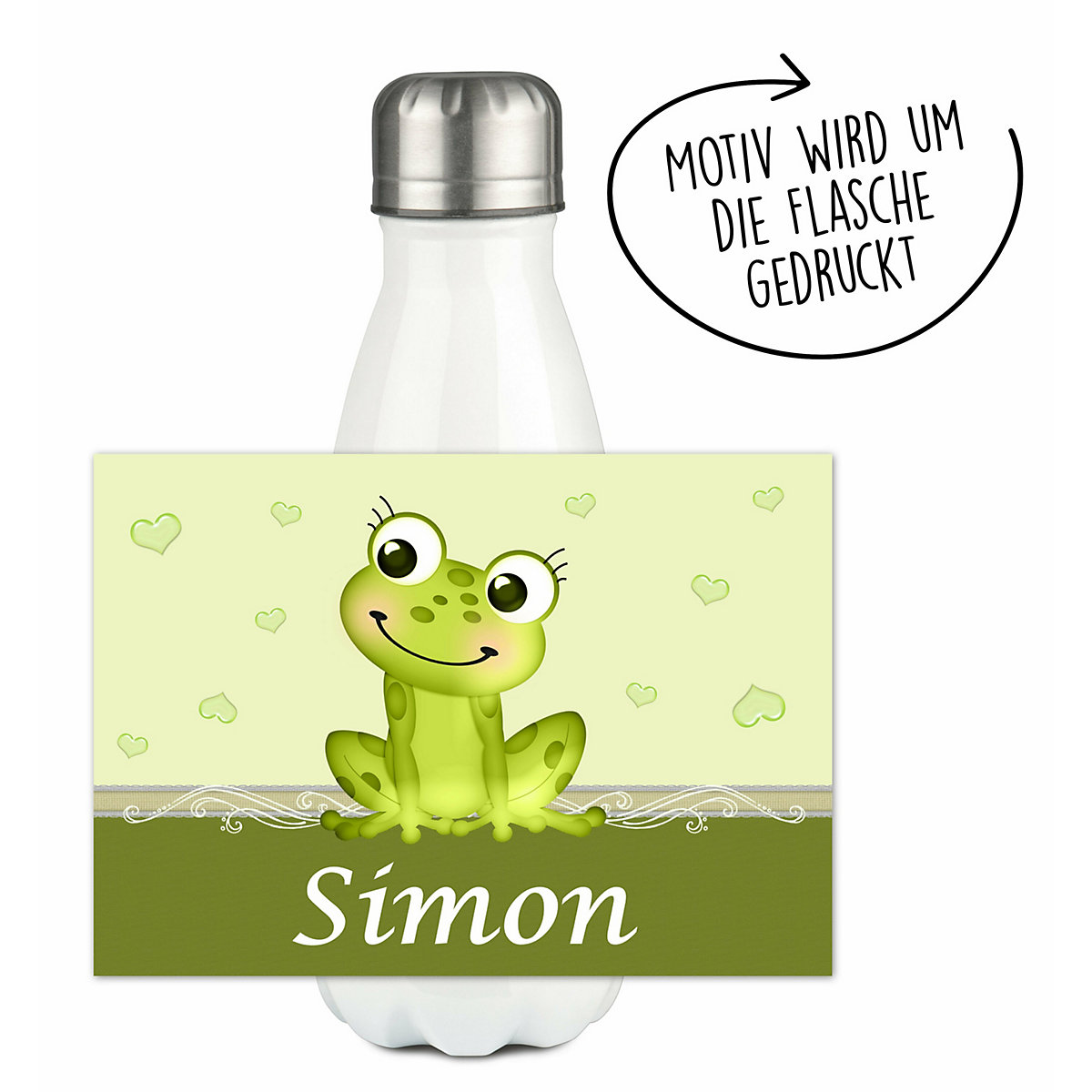 Edelstahl Kinder Thermoflasche / Trinkflasche bunt Frosch Spülmaschinenfest, Auslaufsicher, Bruchfest, Doppelwandig, Für Heißgetränke geeignet, Mit Deckel, Isoliert