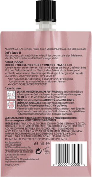 Bioré Rosenquarz & Aktivkohle Stresslindernde Tonerde-Maske Gesichtsmaske