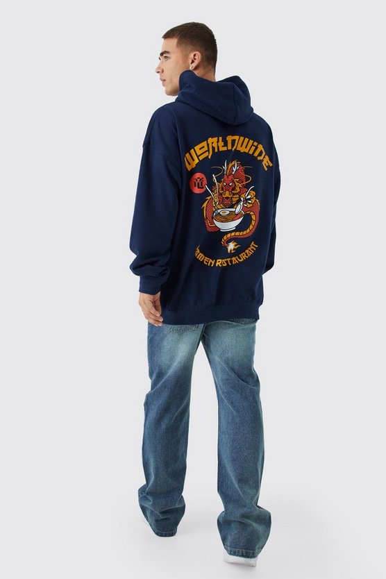 Oversize Worldwide Hoodie mit Drachen-Print
