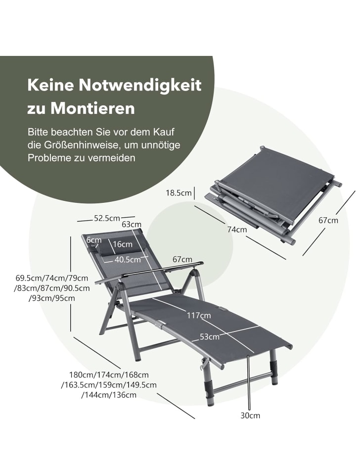 COSTWAY Klappbarer Sonnenliege in Grau günstig kaufen onesize