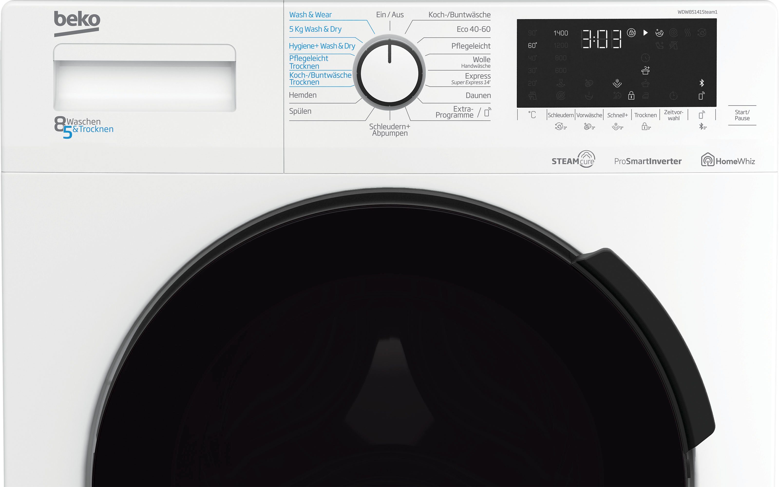 BEKO Waschtrockner WDW85141Steam1, 8 kg, 5 kg, 1400 U/min