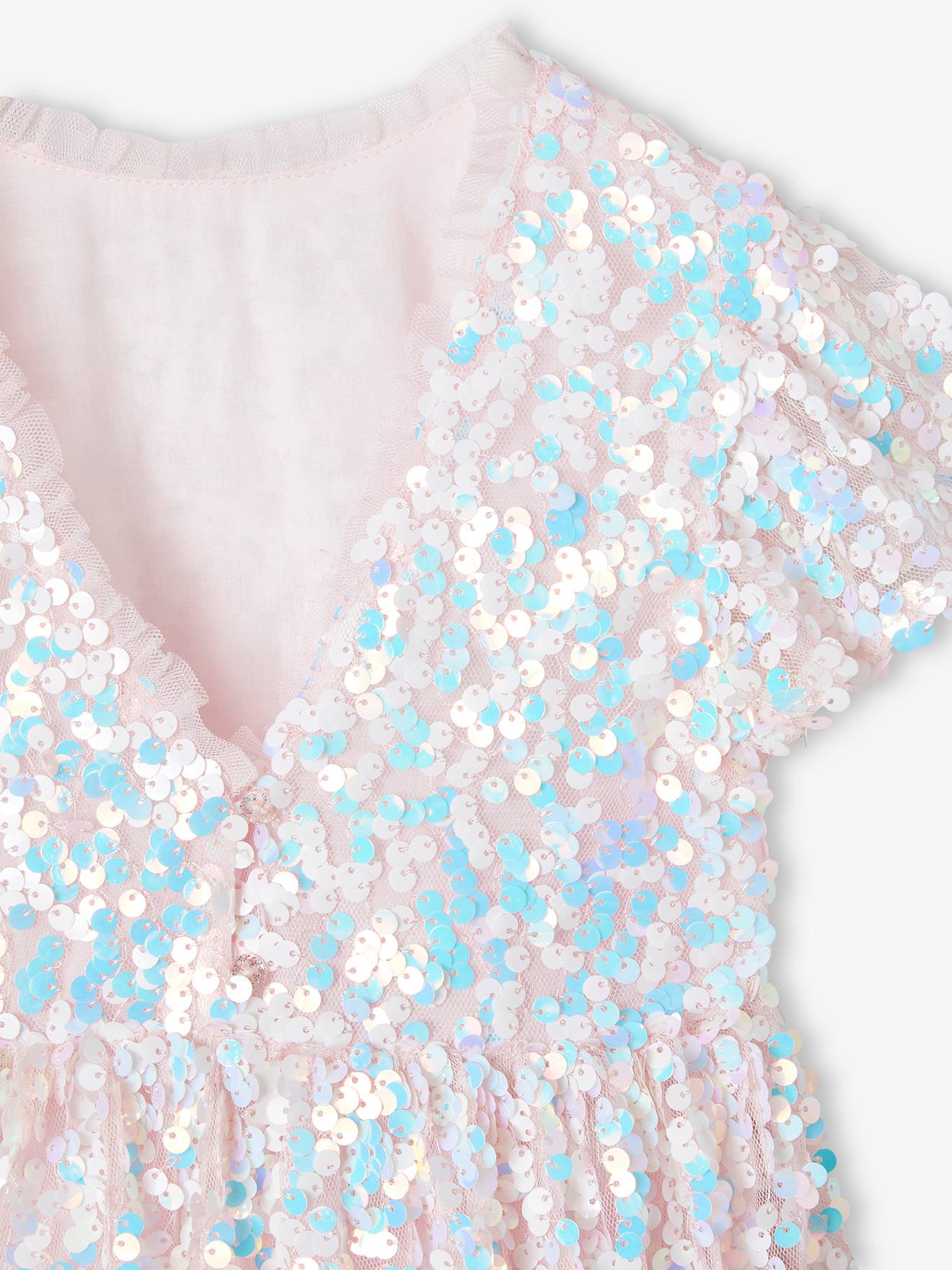Vertbaudet Festliches Mädchen Kleid mit Pailletten - rosa schimmernd