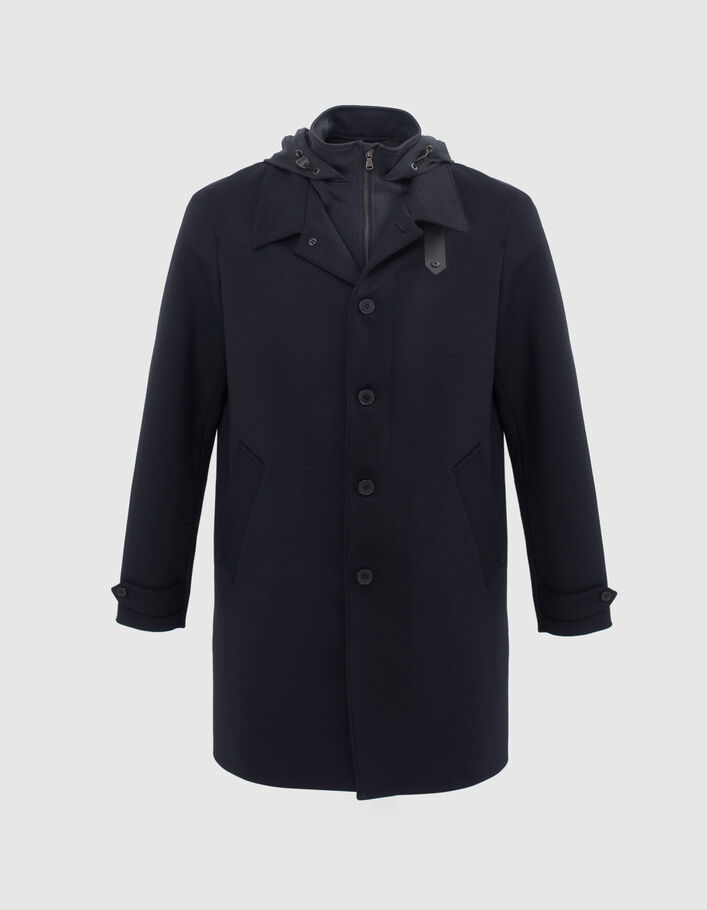 Trench marine à parementure-capuche amovible Homme