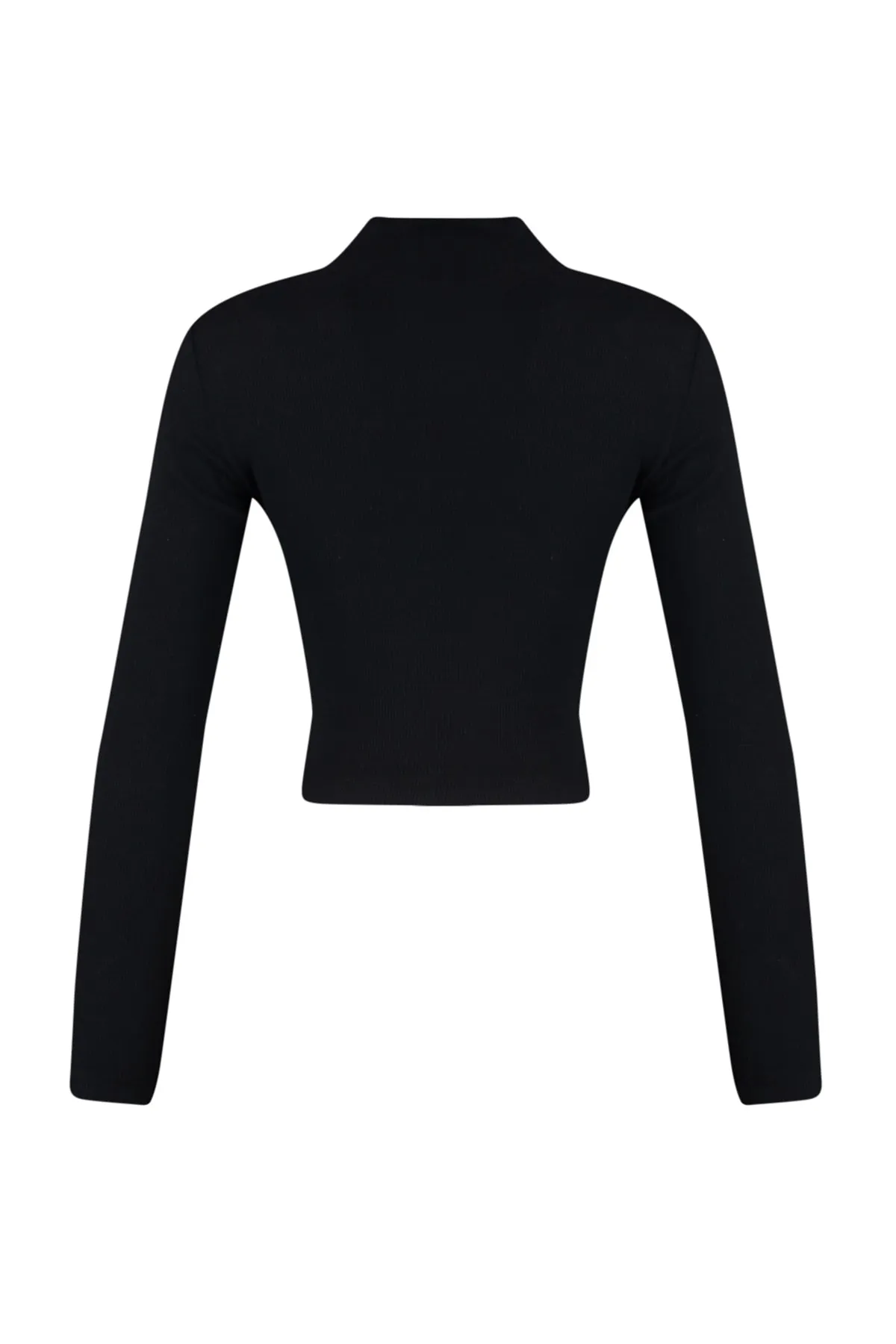 Trendyol Collection  Schwarze Crop-Strickbluse mit Druckknopfdetail am Kragen TWOAW23BZ00258
