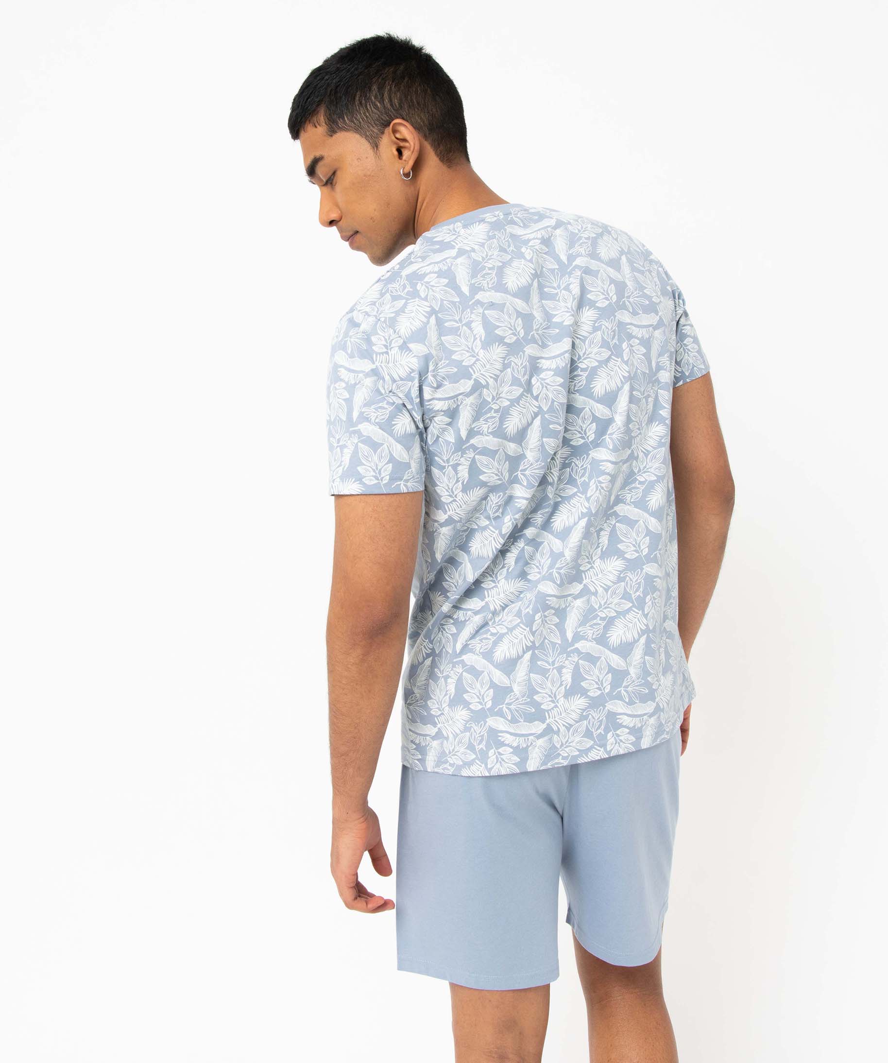 Pyjashort dépareillé imprimé feuillage homme bleu | GEMO
