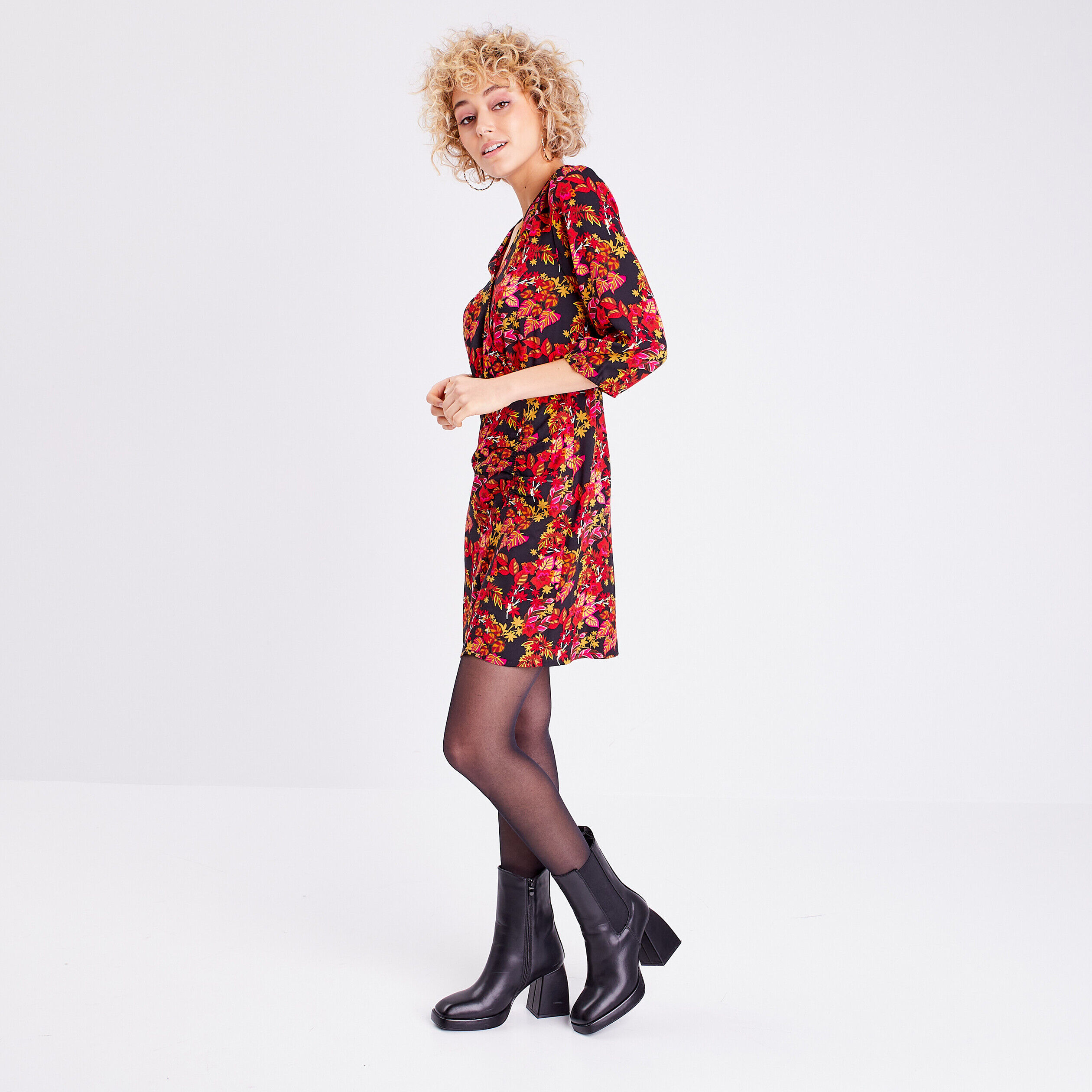 Robe droite manches 3/4 noir femme | Cache Cache