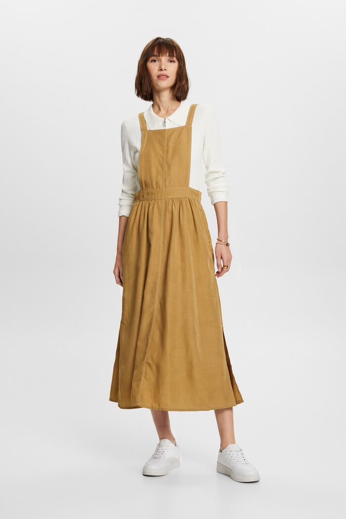 Latzkleid in Midilänge, Leinen-Mix