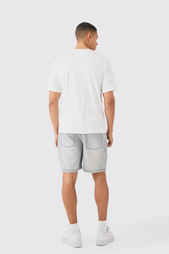 Lockere Jeansshorts mit Kontrast-Naht