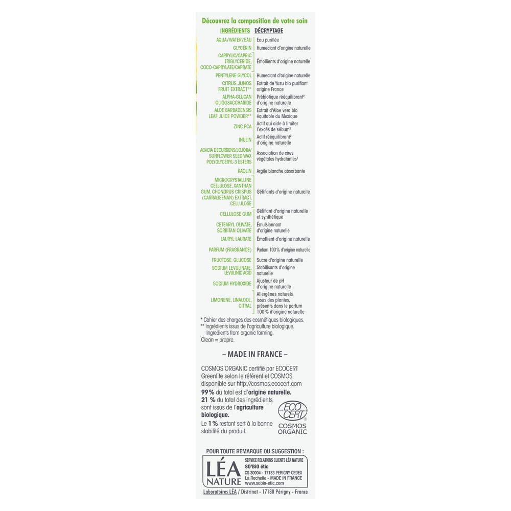 LÉA NATURE SO BiO étic Gel-crème hydratant¹ anti-imperfections, Clean'Yuzu Gel crème