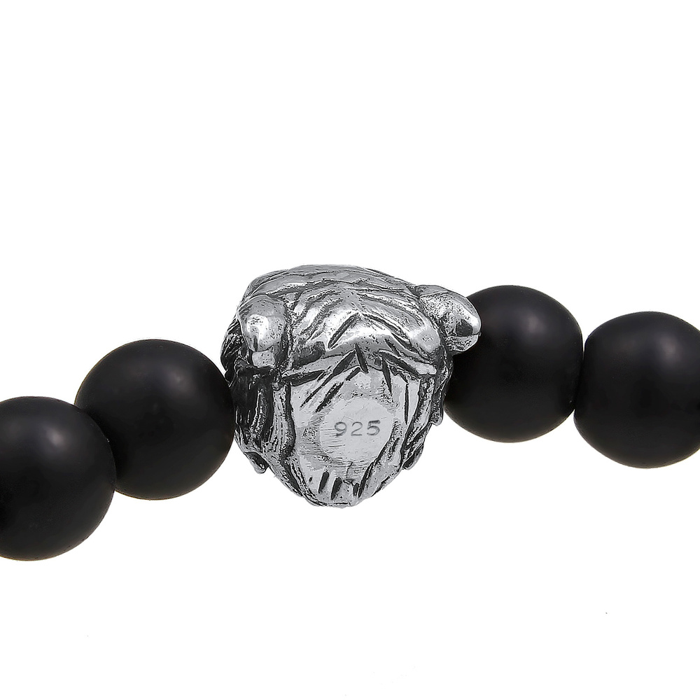 KUZZOI KUZZOI Bracelet Homme Tête de Tigre Onyx Pierres précieuses Noir 925 Argent Bracelet
