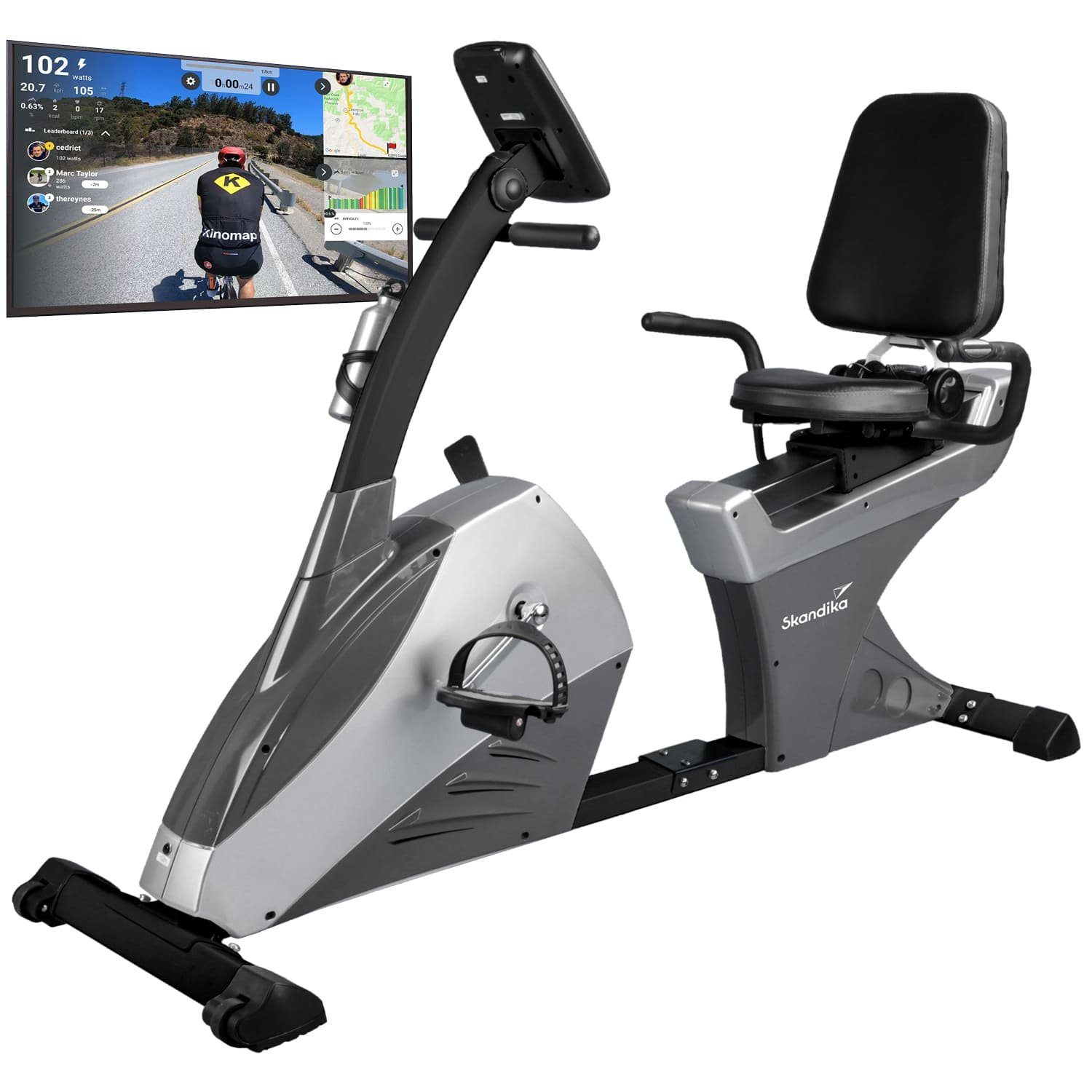 Skandika Ergometer Centaurus (Bluetooth) (schwarz/grau), Liege-Ergometer, Heimtrainer, 13kg Schwungmasse