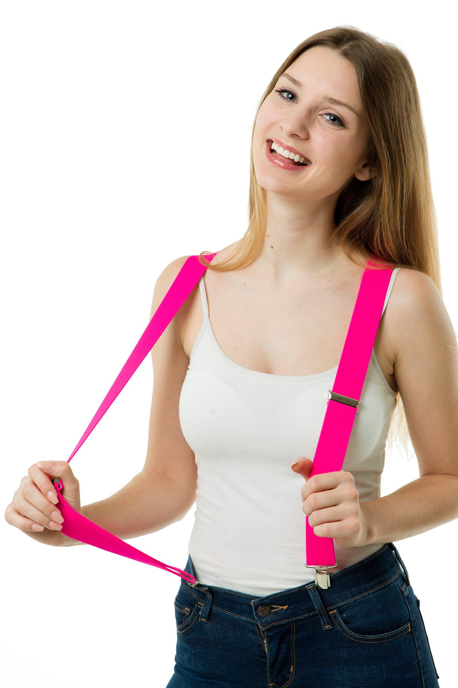 shenky Hosenträger Shenky Hosenträger 3 Clips für Damen und Herren neon pink (Junggesellenabschied, Hosenhalter)