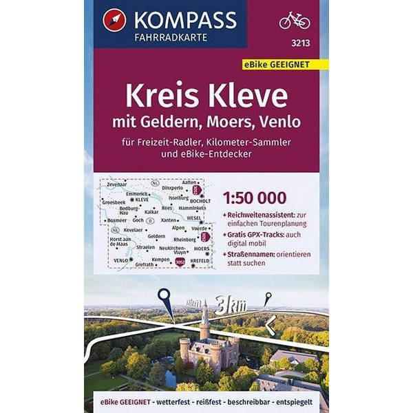 KOMPASS Fahrradkarte Kreis Kleve mit Geldern, Moers, Venlo 1:50.000, FK 3213 - Fahrradkarte