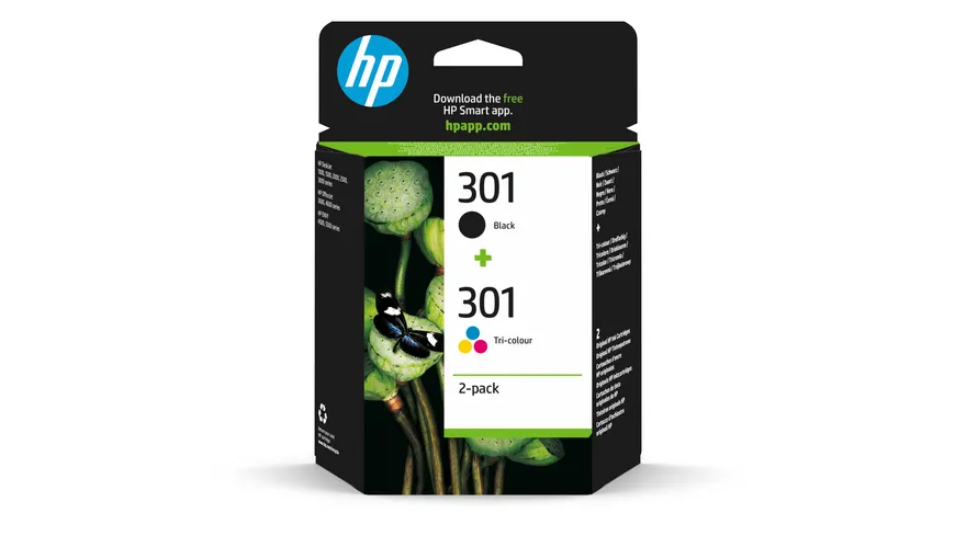 hp 301 2er-Pack Schwarz & Cyan/Magenta/Gelb Original Druckerpatronen N9J72AE