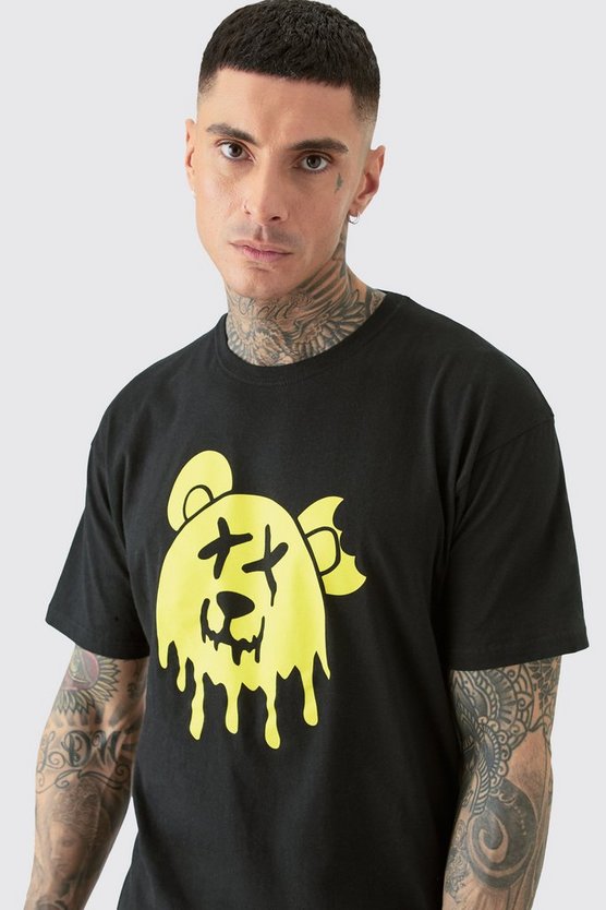 Tall T-Shirt mit Drippy Evil Teddy Print