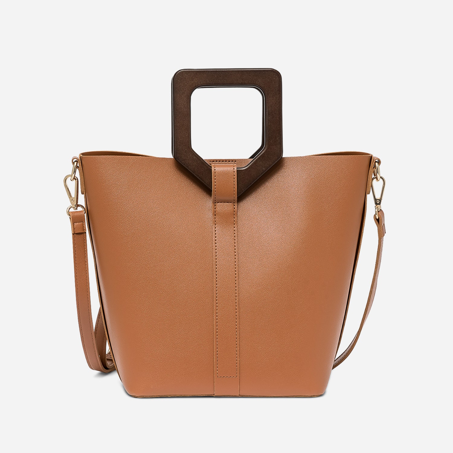 Sac à main camel avec anses bois