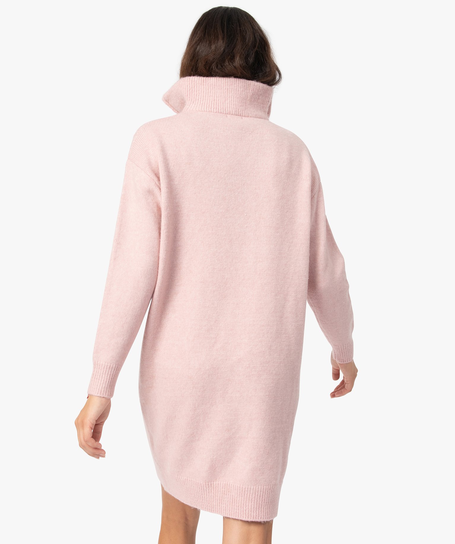 Robe pull femme en maille fantaisie avec col camionneur rose | GEMO