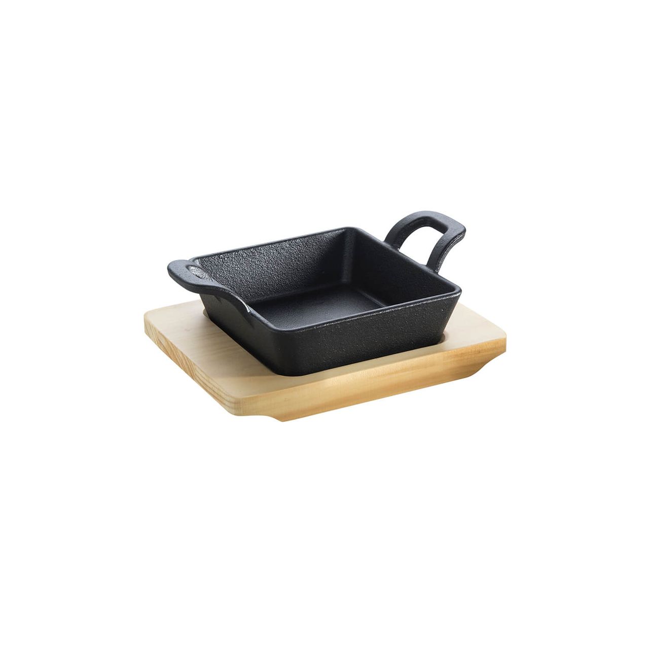 Allgrill Gusseisen-Minipfanne mit Stiel und Untersetzer, quadratisch, schwarz, 14x14cm