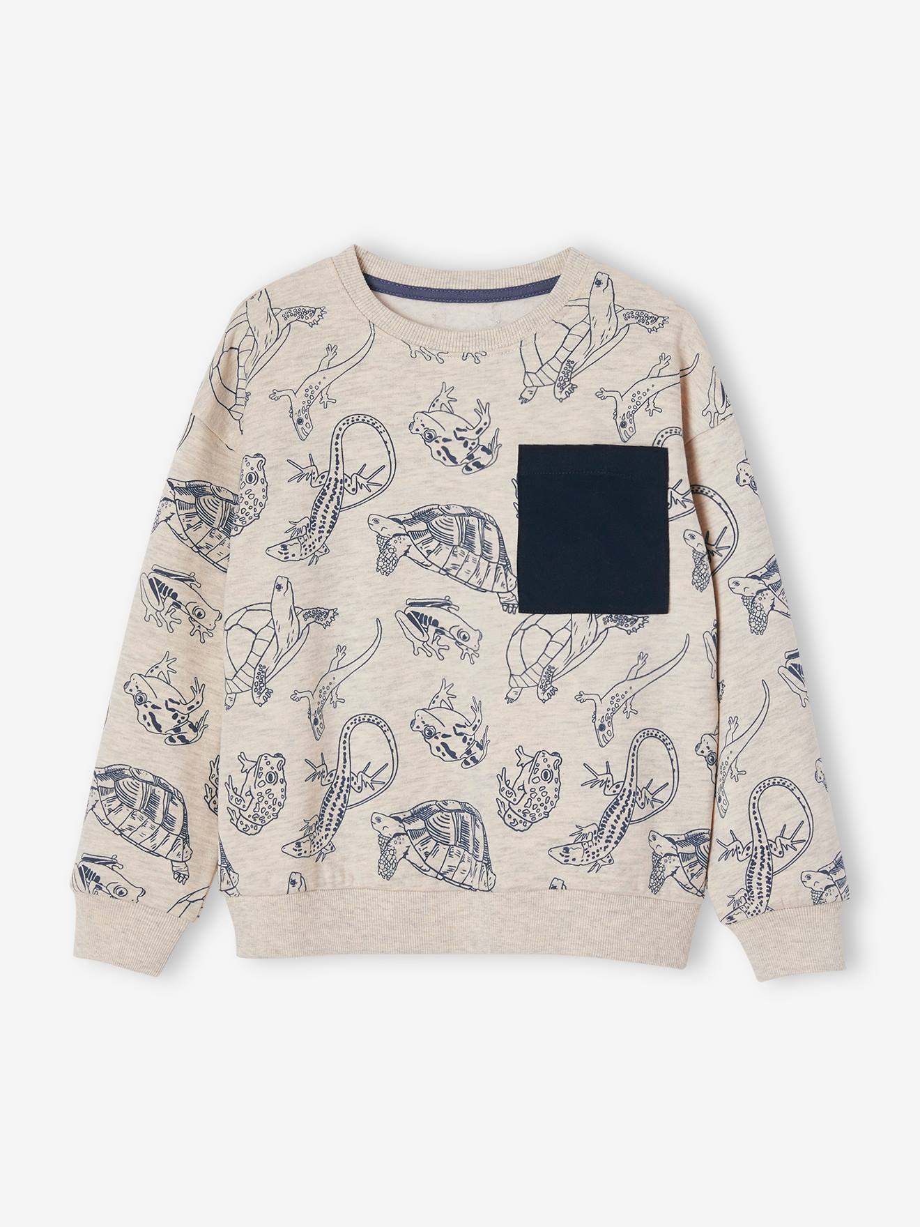 Sweat animaux garçon poche fantaisie blanc