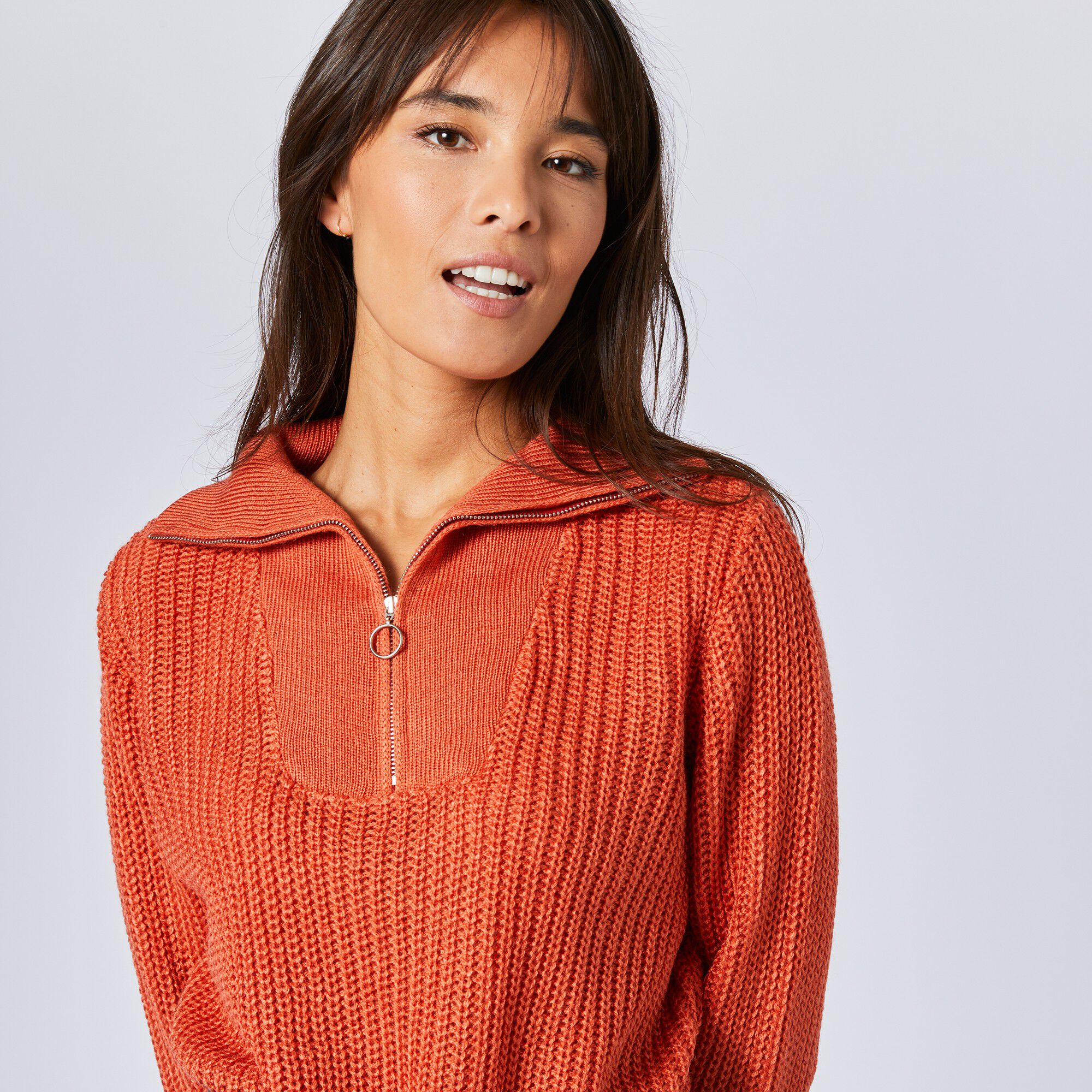 Robe pull col zippé, maille anglaise