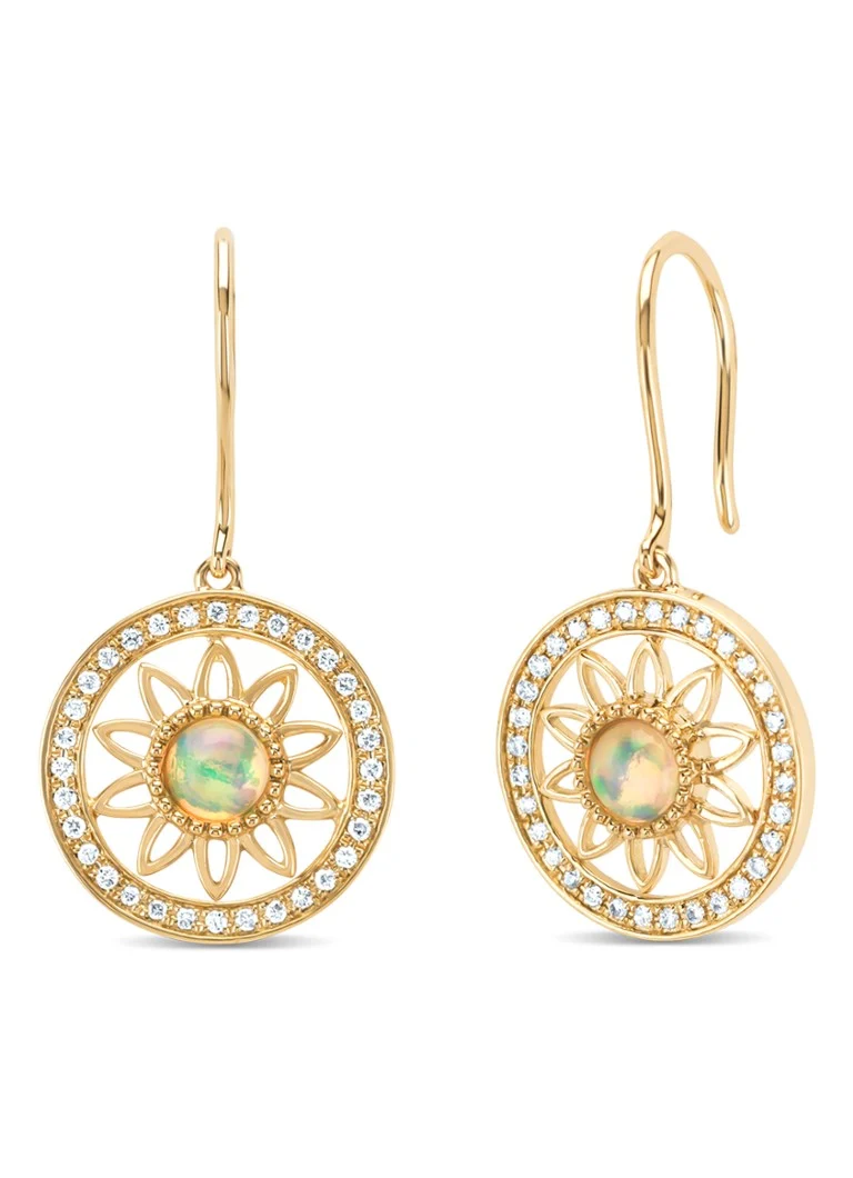 Diamond Point Yellow gold earrings, 0.30 ct opal, Birthstones