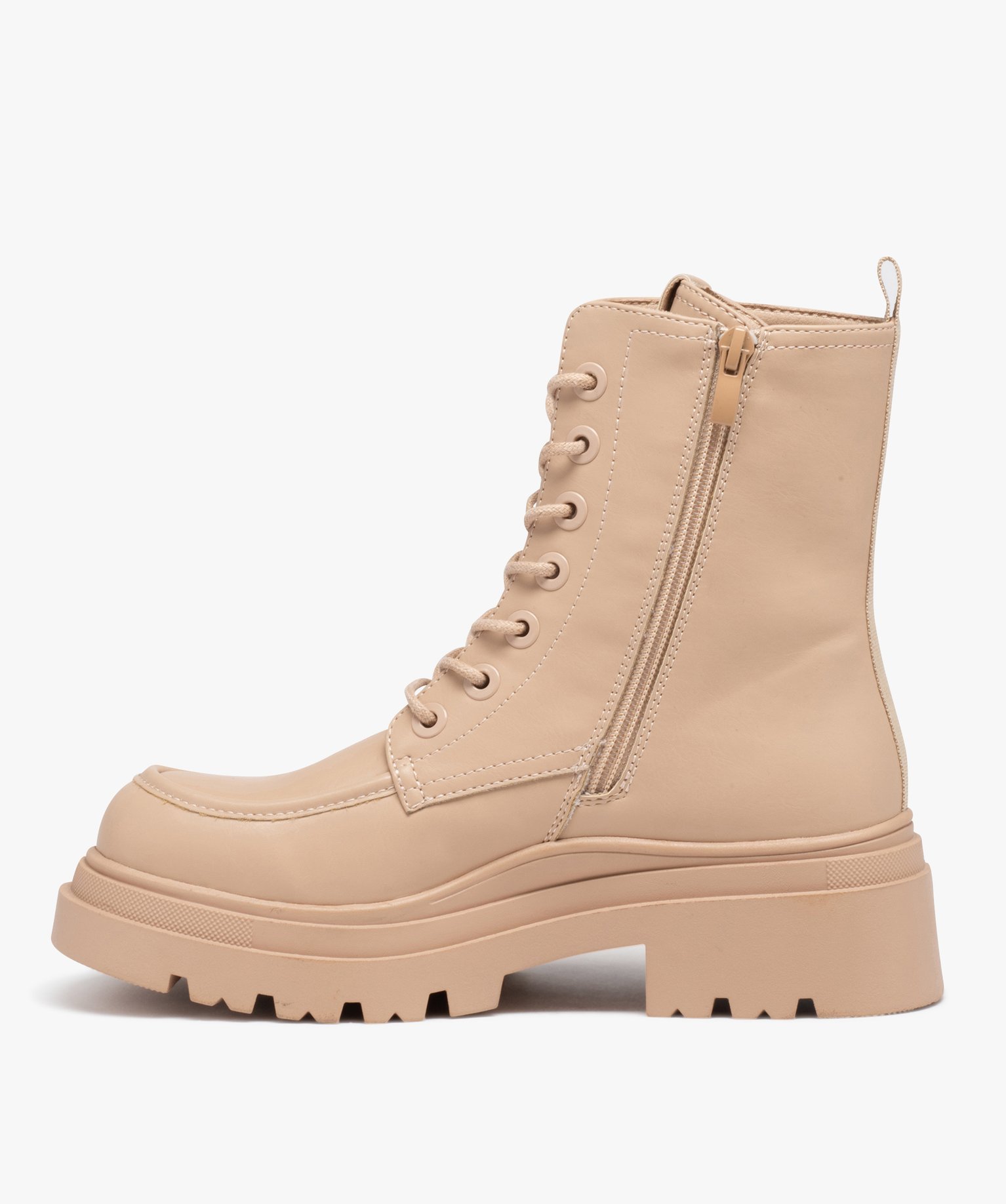 Boots doublés sur semelle crantée femme beige | GEMO