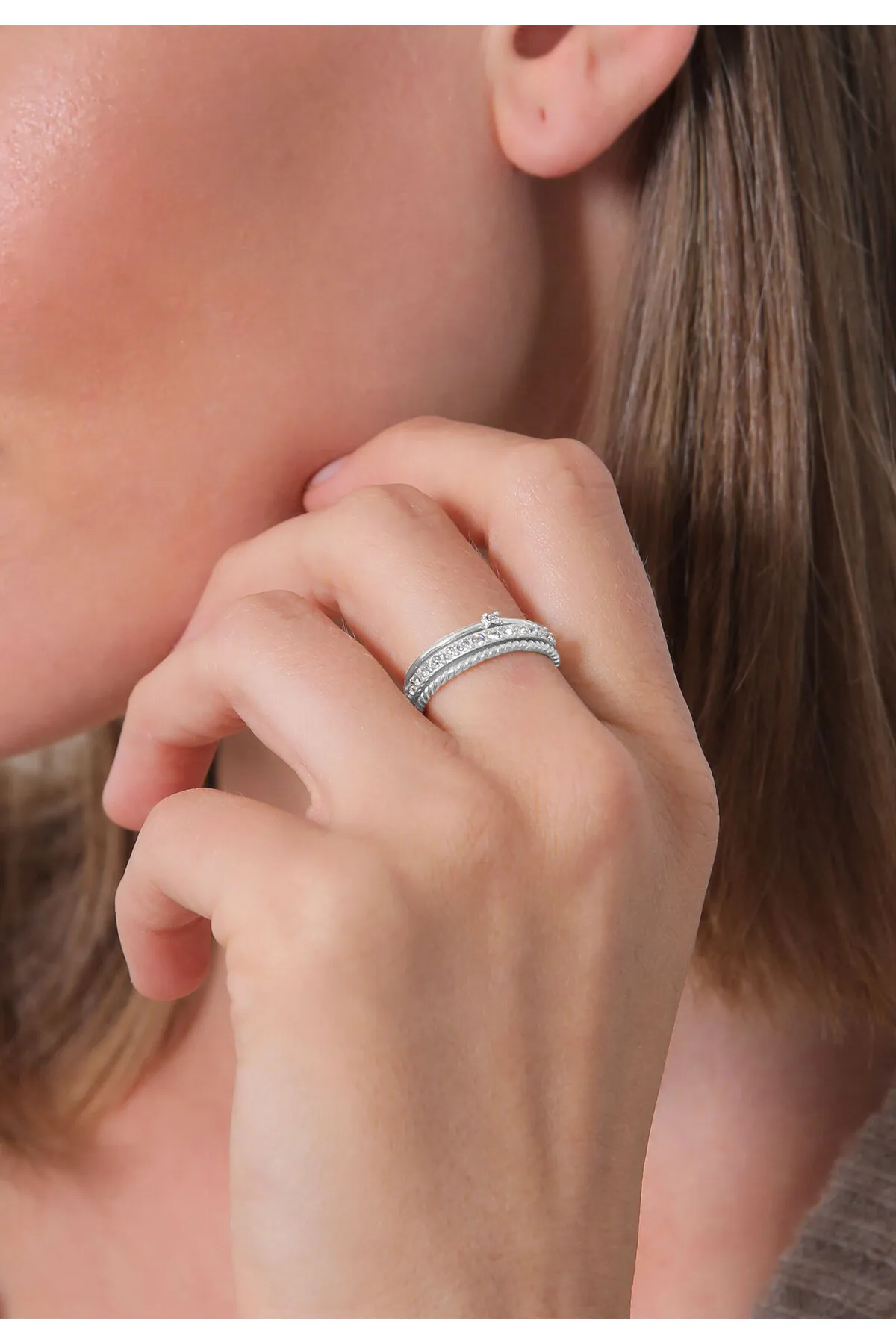 ELLI  Ring Kristalle Stapelring 3er Set 925 Silber