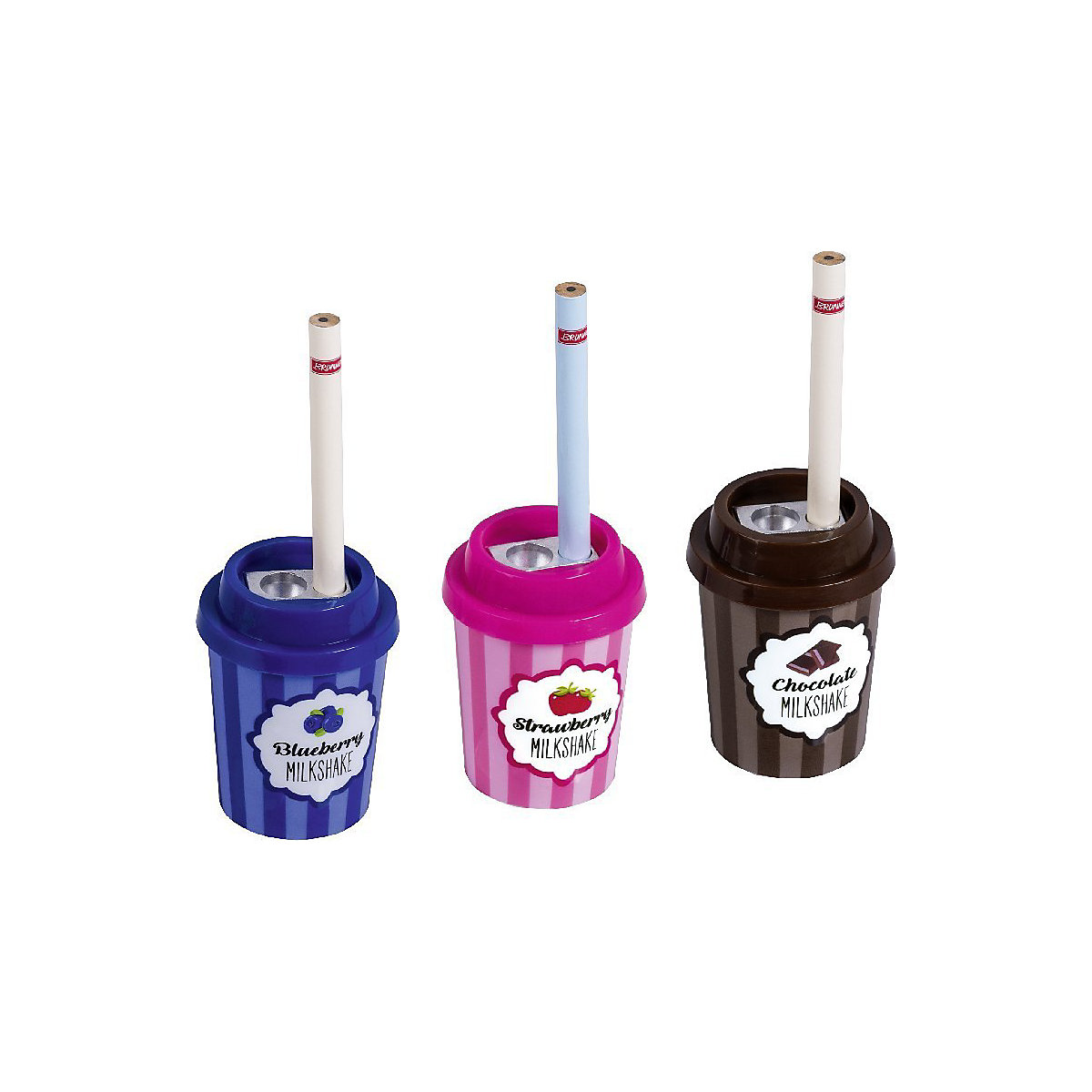 Doppelspitzdose Milkshake, inkl. Bleistift, sortiert