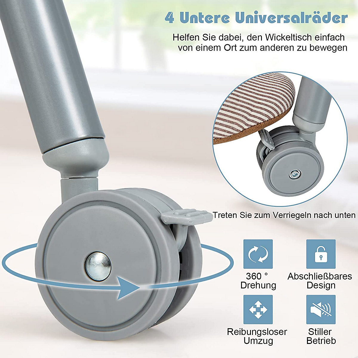 Wickelkommode mit Badewanne rollbar mit Ablagefach