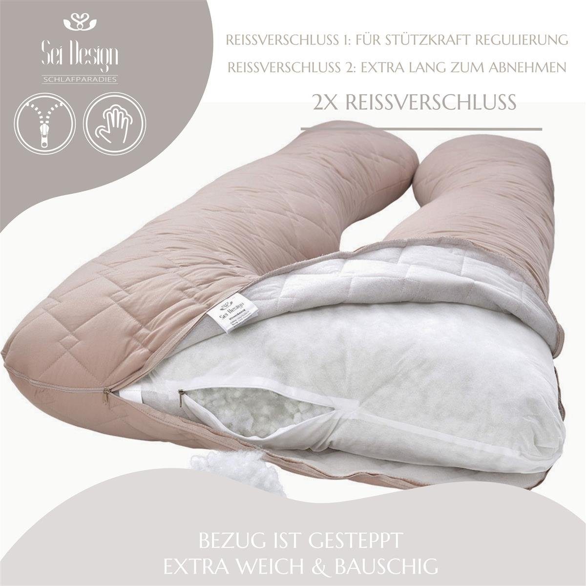 SEI Design Stillkissen Seitenschläferkissen Bodypillow - Körperkissen, Schwangerschaftskissen mit Bezug, 1-tlg., gesteppt mit 2 Reißverschlüssen