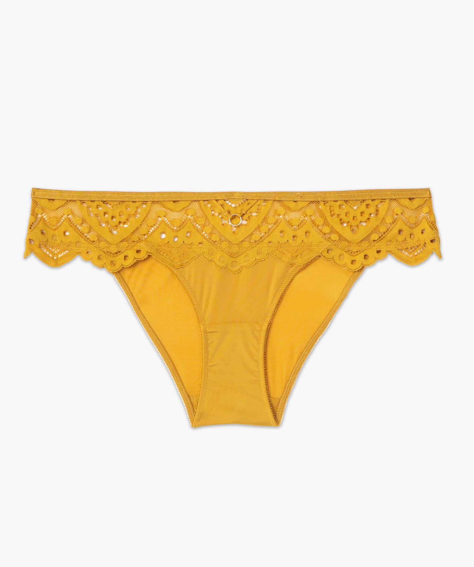 Culotte femme en microfibre et dentelle jaune | GEMO