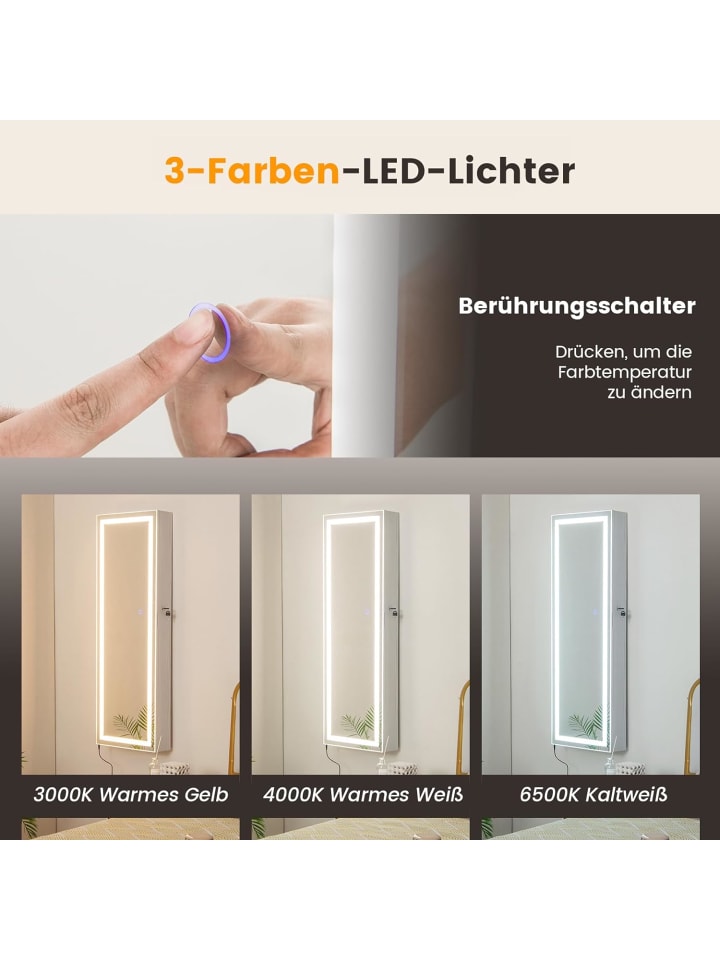COSTWAY Schmuckschrank LED abschließbar in Weiß günstig kaufen onesize