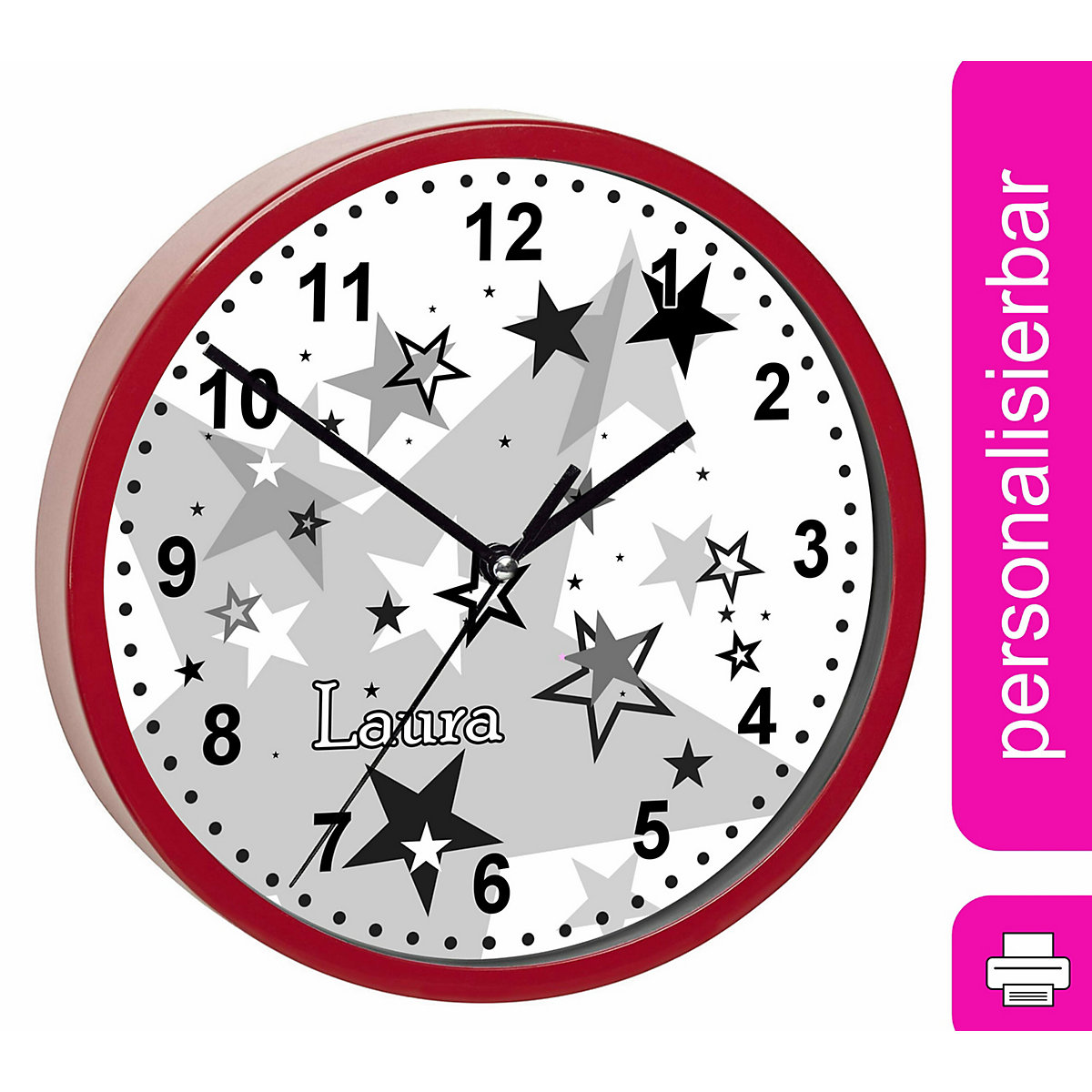 Kinder Wanduhr personalisiert mit Name Sternenhimmel Schwarz