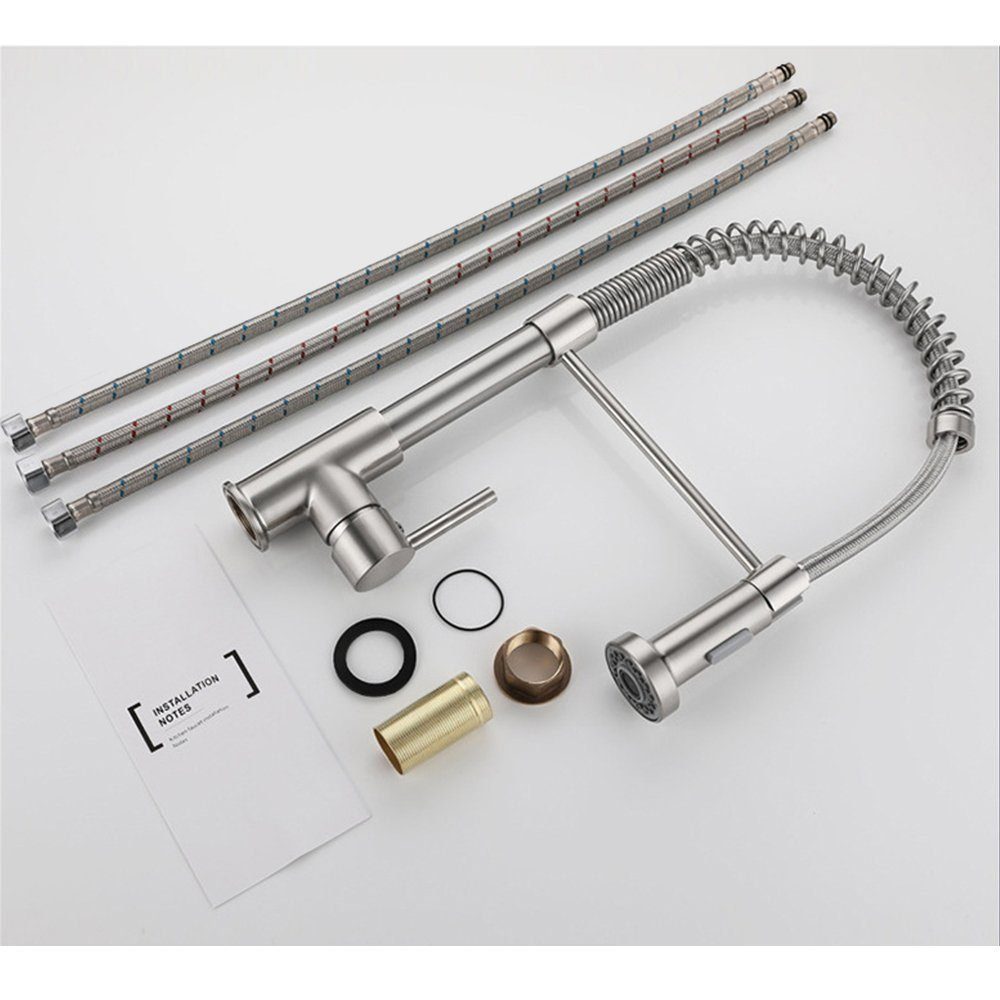 XIIW Waschtischarmatur Niederdruck Armatur Küche Küchenarmatur mit 3 anschlüsse (Niederdruckarmaturen Mischbatterie Wasserhahn 360° Schwenkbar Spültischarmatur mit Brause 3/8 Zoll Norm-Anschluss)