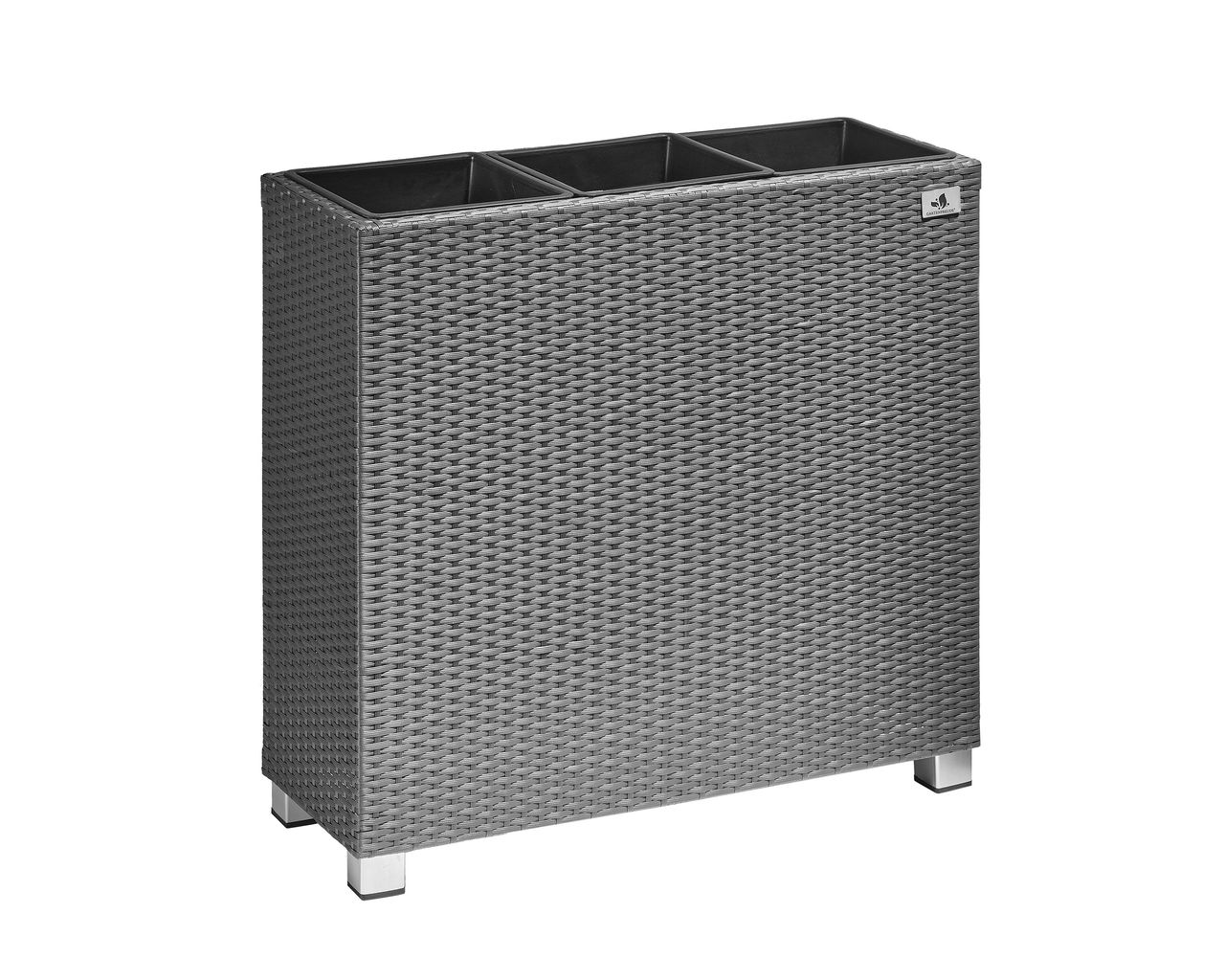 Weles Raumteiler Pflanzkübel Polyrattan 76x26x73cm, grau, 3x Kunststoff-Einsätze, mit Aluminiumfüßen