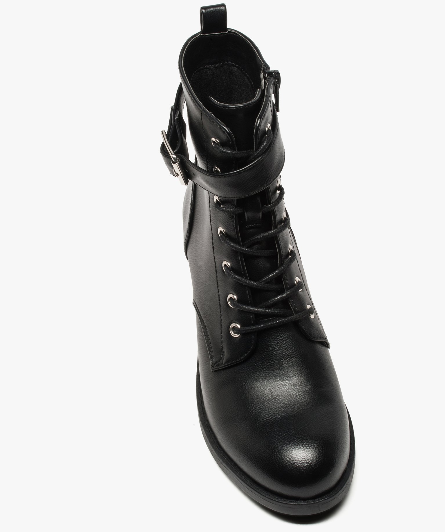 Bottines femme à talon fermeture lacets et bride à boucle noir | GEMO