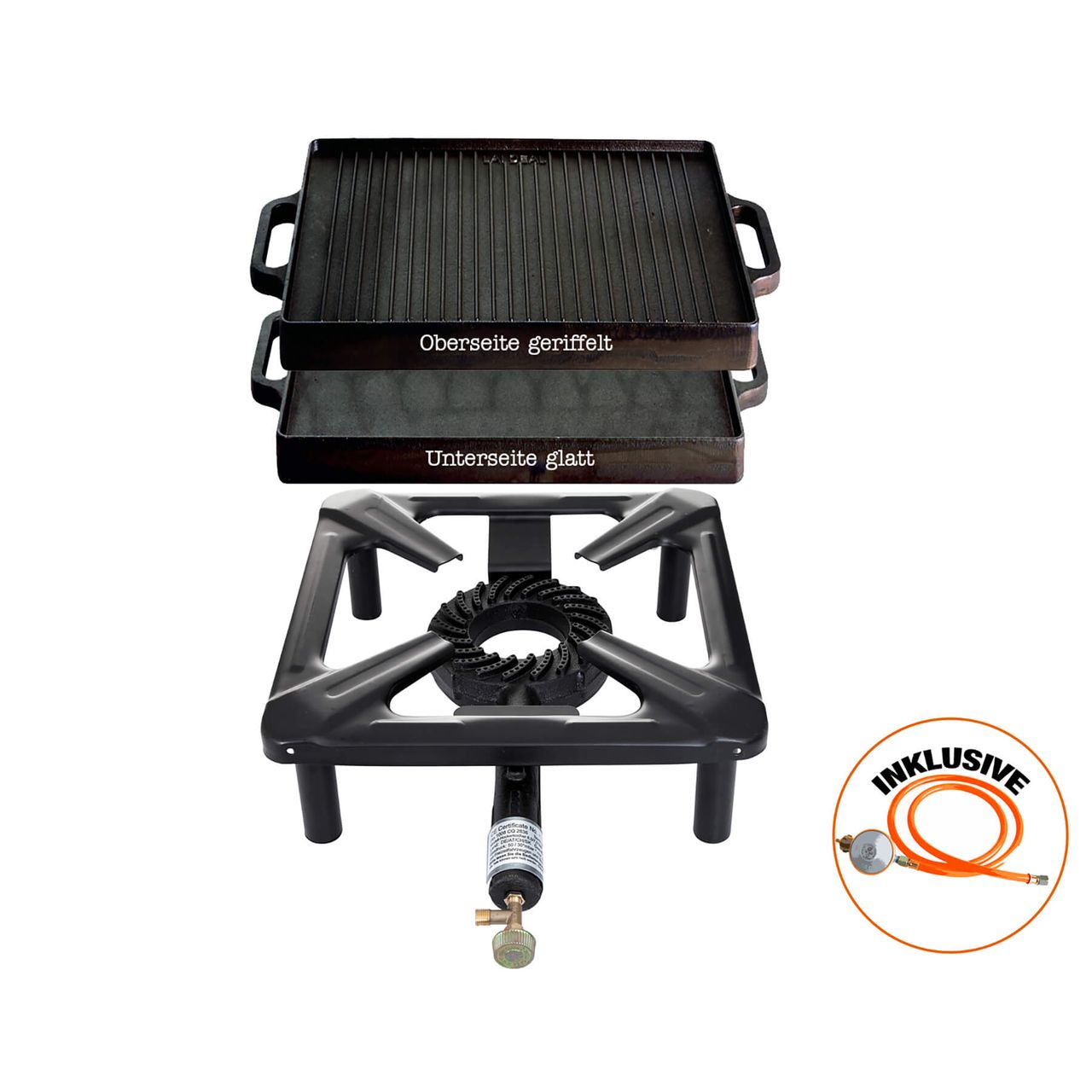 Allgrill Hockerkocher mit Gussgrillplatte 32x32 cm - ideal für Camping und Profiköche