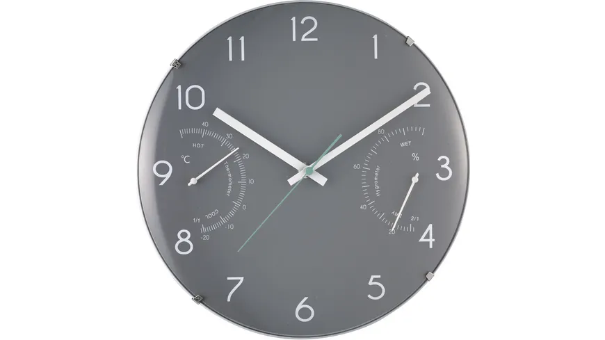 Mebus Quarz-Wanduhr mit Thermo-/Hygrometer Ø 30 cm grau