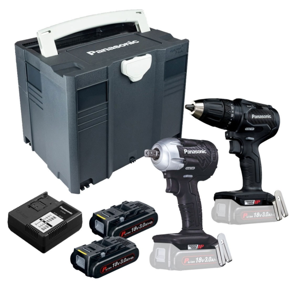 Set combinat Panasonic EYC242PN2G Mașină de găurit cu impact fără fir EY79A2 și cheie cu impact EY75A8 Fără perii 18 V 3.0 Ah Li-ion în Systainer