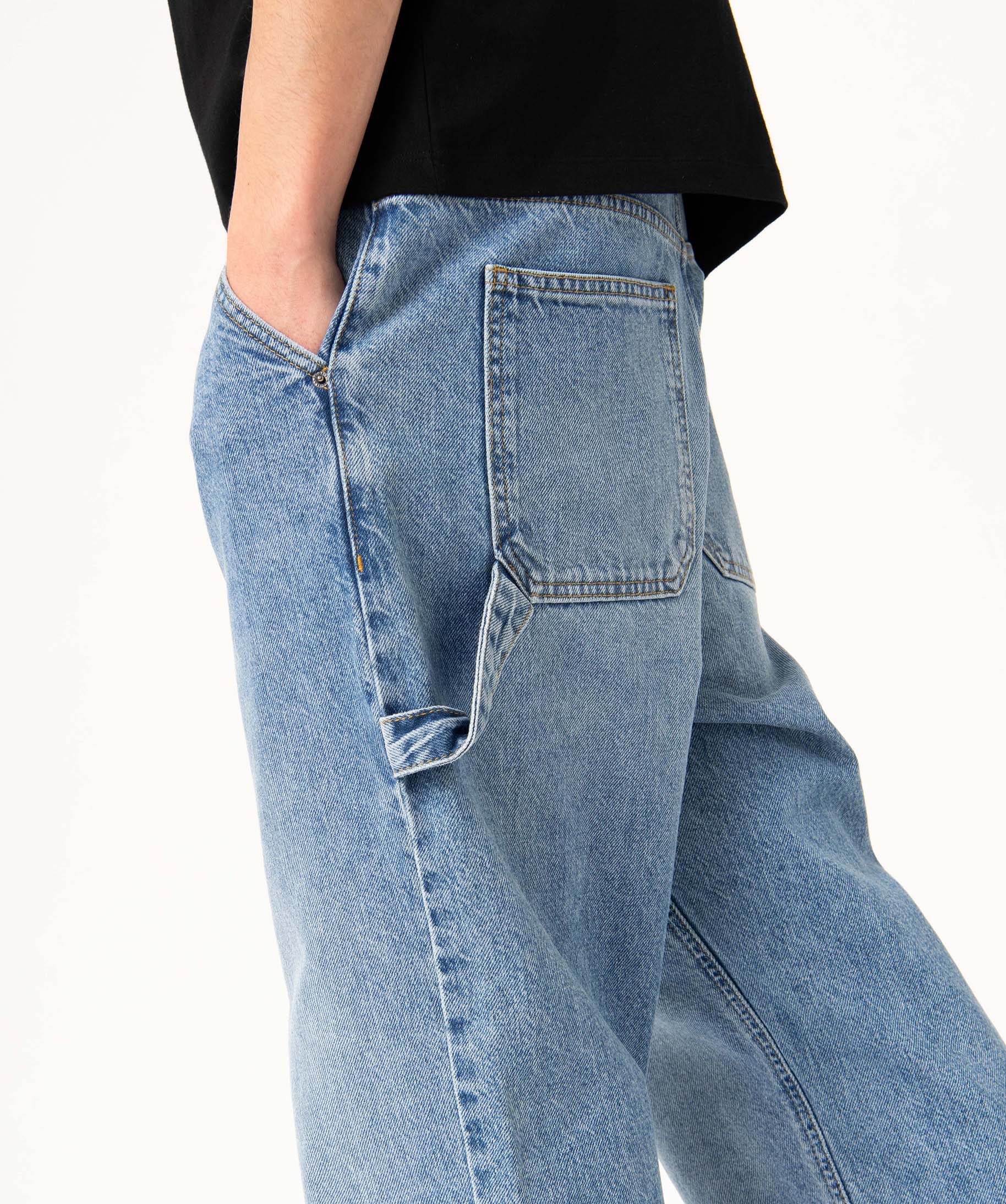 Jean homme style charpentier en denim délavé bleach | GEMO