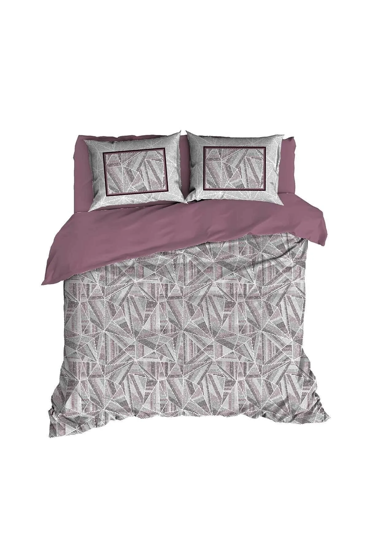 Elart  Ahenk Spannbettbezug-Set für Doppelbett, 100 % natürliche Baumwolle, Ranforce, 4-teilig, Pflaume