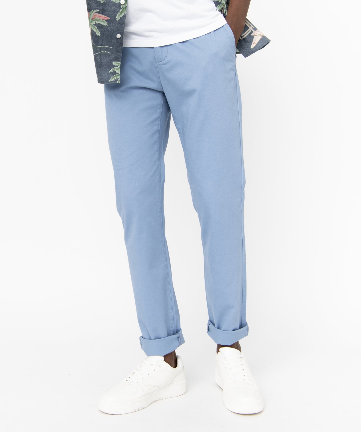 Pantalon chino en coton stretch uni homme bleu | GEMO