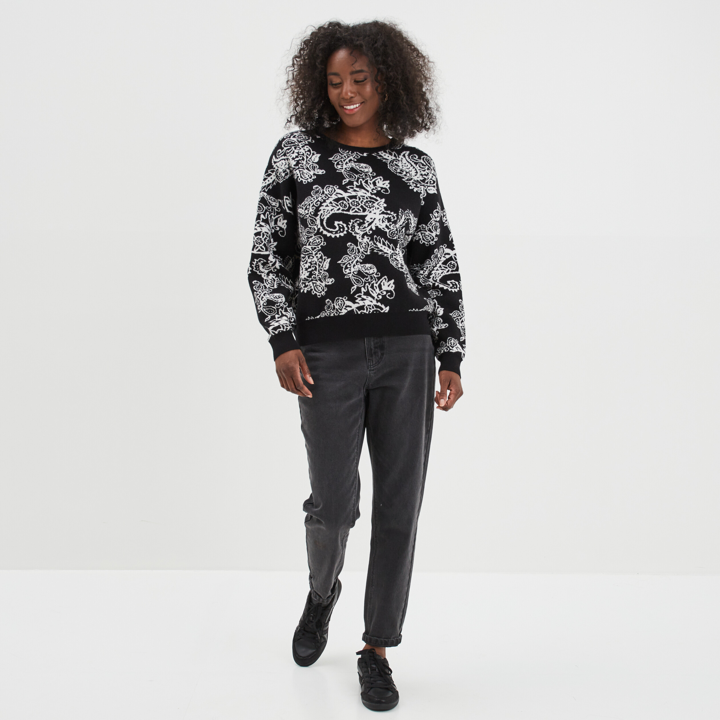Pull droit col rond Liberto noir femme | La Halle