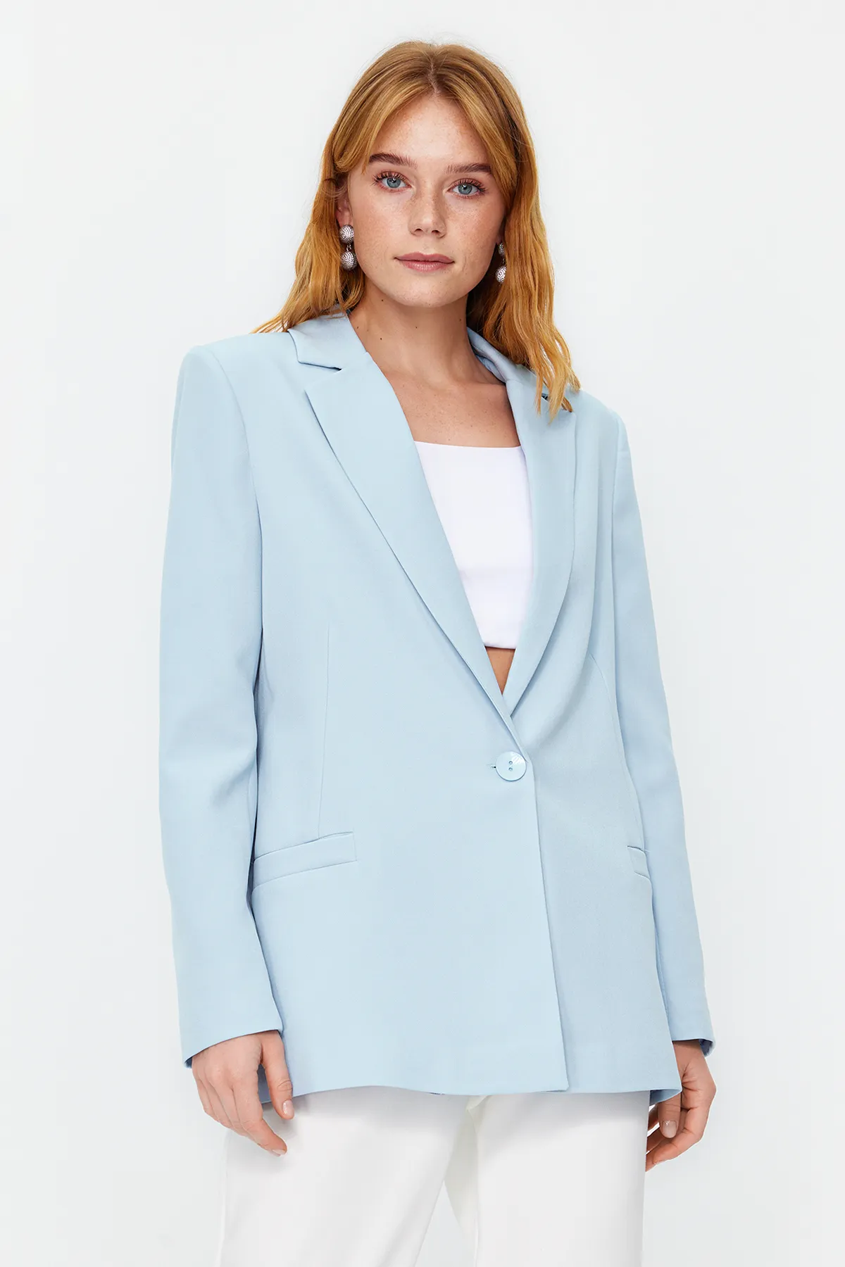 Trendyol Collection  Hellblauer Blazer mit regulärem Futter und detailliertem Webmuster TWOAW20CE0316