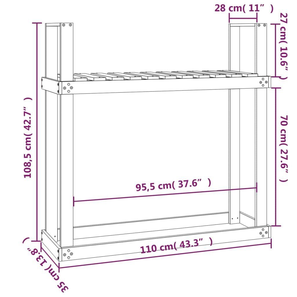 vidaXL Kaminholzregal Kaminholzregal Grau 110x35x108,5 cm Massivholz Kiefer Holzlagerung, BxTxH:110x35x108 cm