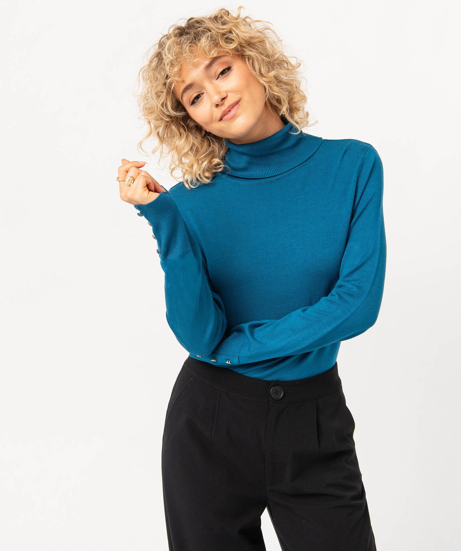 Pull à col roulé en maille fine femme bleu | GEMO