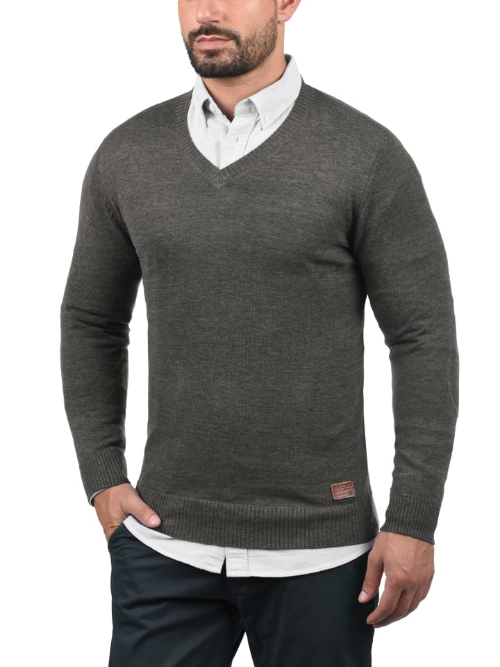BLEND Strickpullover BHLasse 20703348ME Strickpulli mit aufgestickten Ellenbogenpatches in Grau günstig kaufen