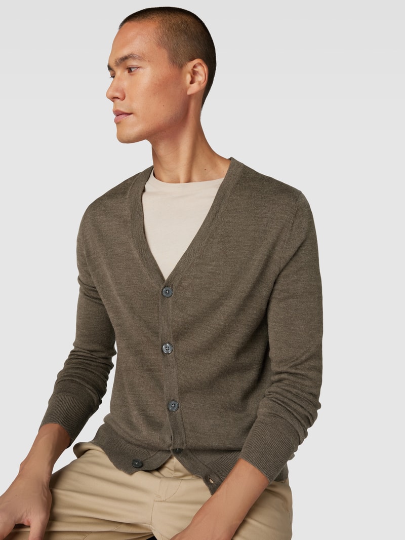 Strickjacke mit V-Ausschnitt und Knopfleiste in taupe meliert